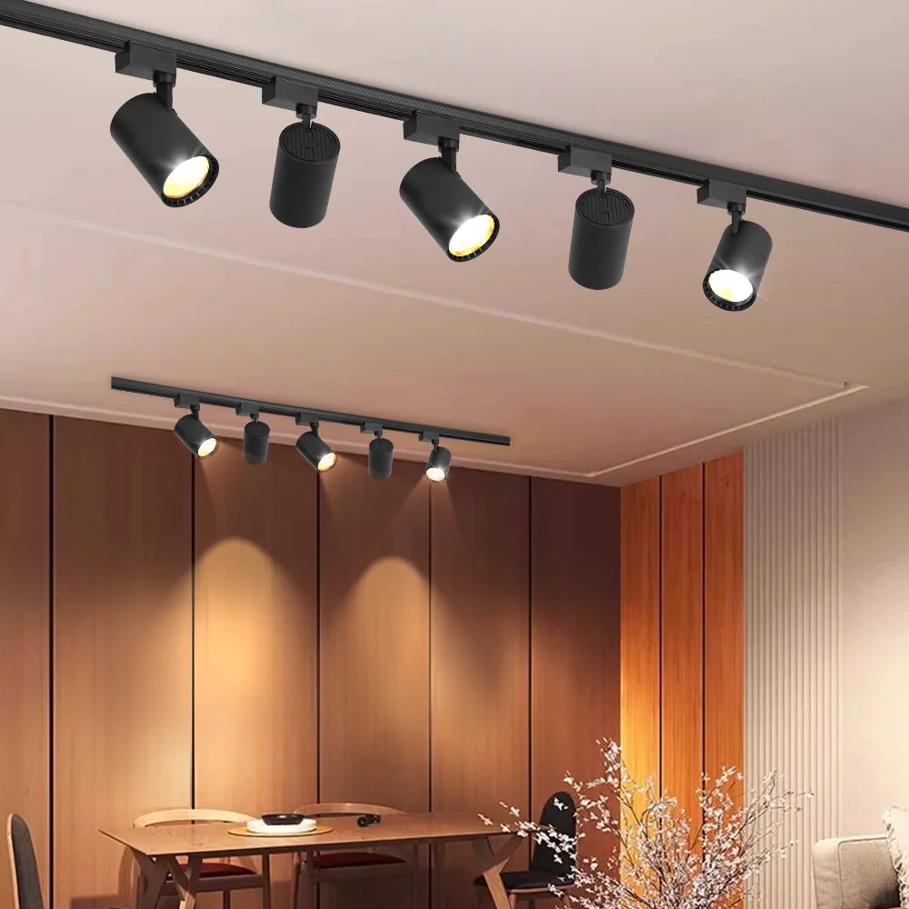 Spot orientable sur rail noir linéaire style projecteur (par 5)