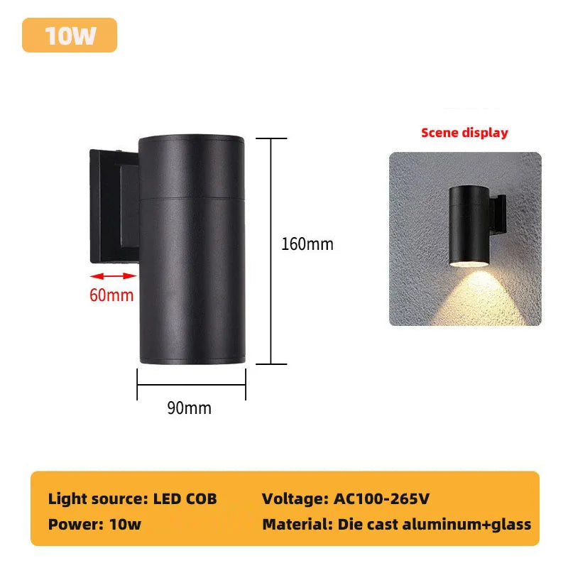 Spot mural façade tube noir LED unidirectionnel IP65
