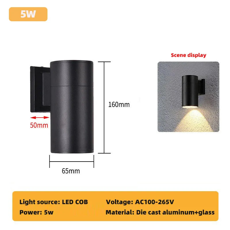 Spot mural façade tube noir LED unidirectionnel IP65 16cm