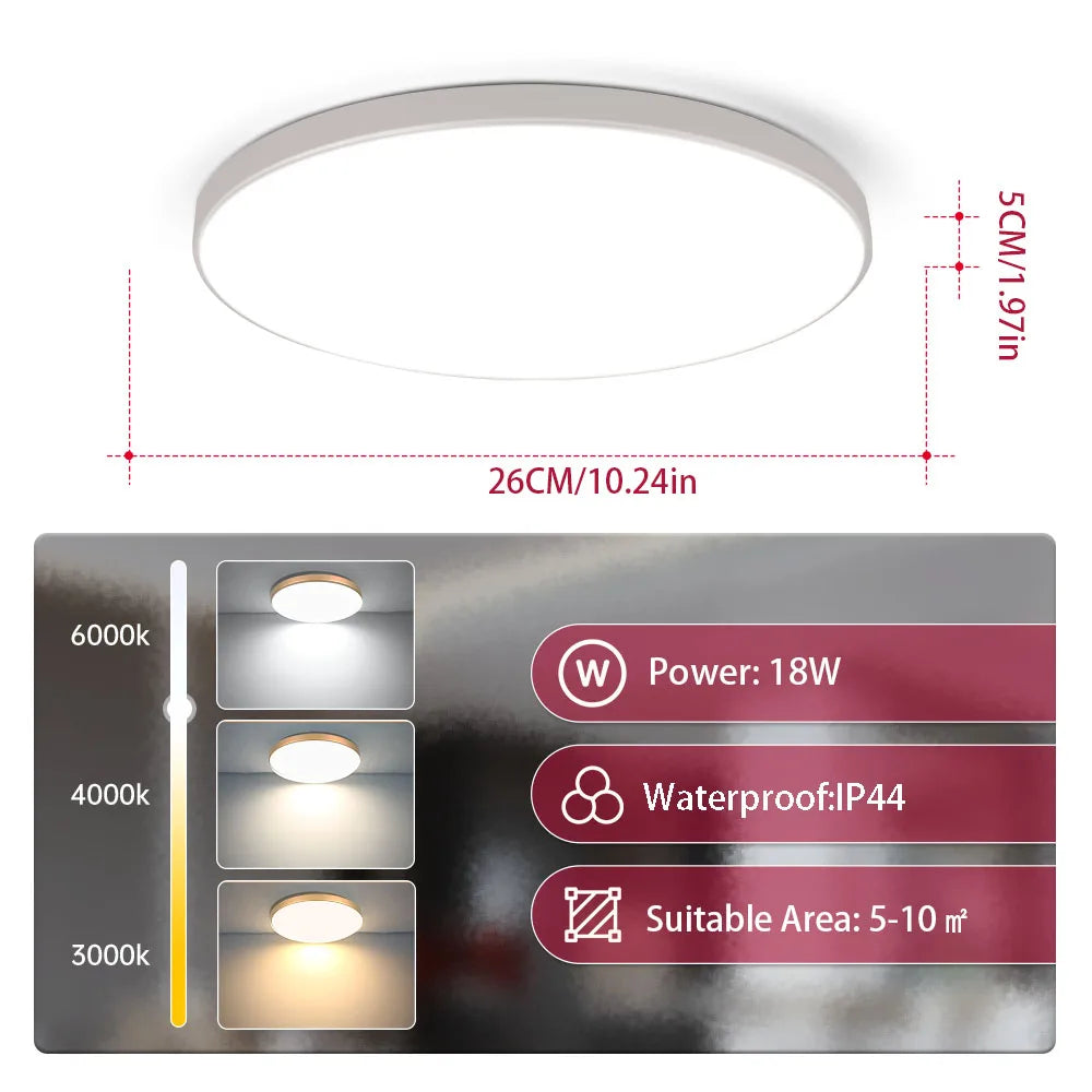 grand spot plafond rond plat IP44 pour salle de bain panneau lumineux pleine surface contour blanc diamètre 33cm hauteur 5cm