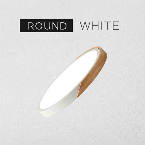 Grand spot plafonnier scandinave rond plat contour bois et blanc