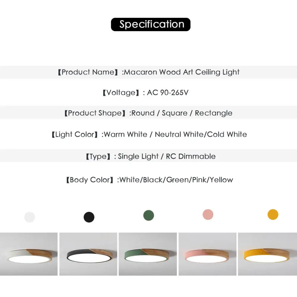 Grand spot plafonnier scandinave plat contour bois et couleur