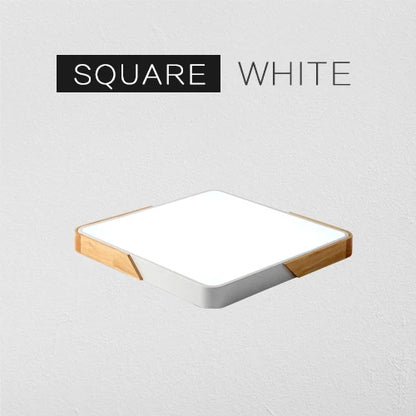 Grand spot plafonnier scandinave carré plat contour bois et blanc