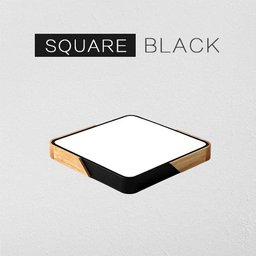 Grand spot plafonnier scandinave carré plat contour bois et noir