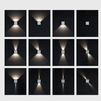Spot mural IP65 abat-jour carré en aluminium sur façade extérieur a flux lumineux orientable