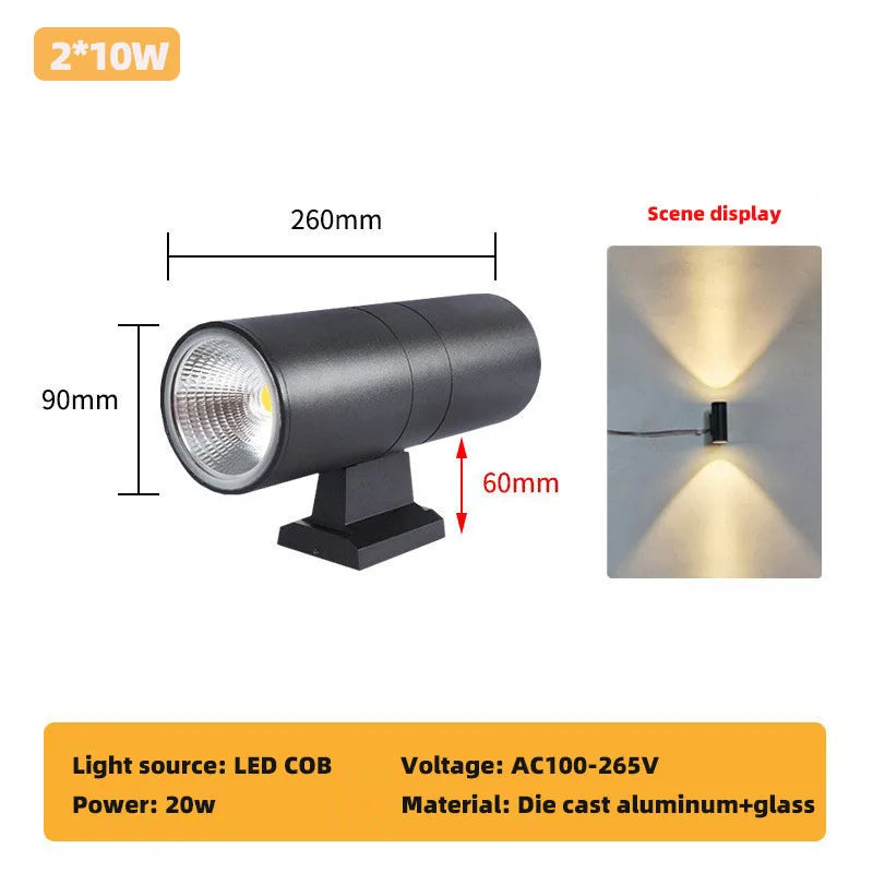 Spot mural façade tube noir LED unidirectionnel IP65 10W