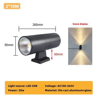 Spot mural façade tube noir LED unidirectionnel IP65 10W