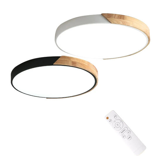 Grand spot plafonnier scandinave plat bois et blanc ou noir