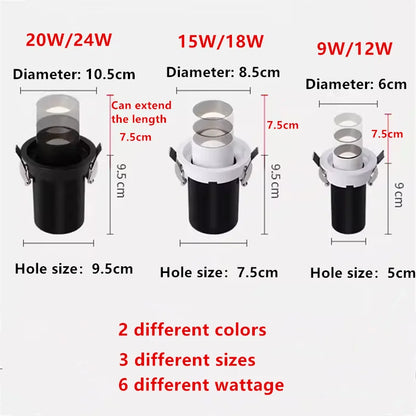 Spot led tube encastré orientable 9W a 24W