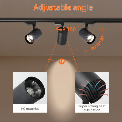 Spot orientable 360 degrés sur rail noir linéaire style projecteur
