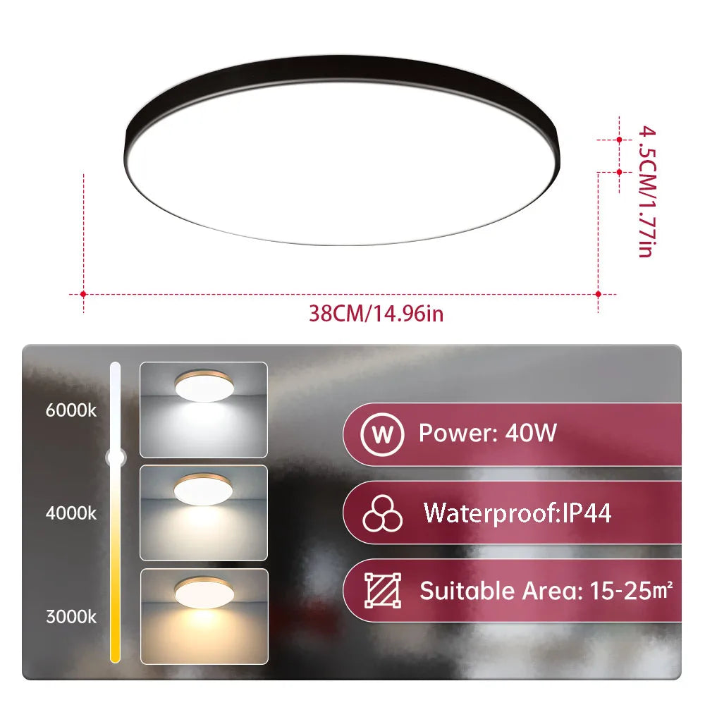 Spot plafonnier LED ultra fin IP44  220V – 18W/30W/40W
