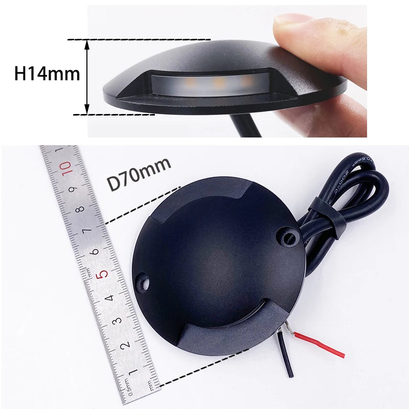 spot LED recouvert pour extérieur 1W 12V plat IP67 14mm haut 70mm diamètre