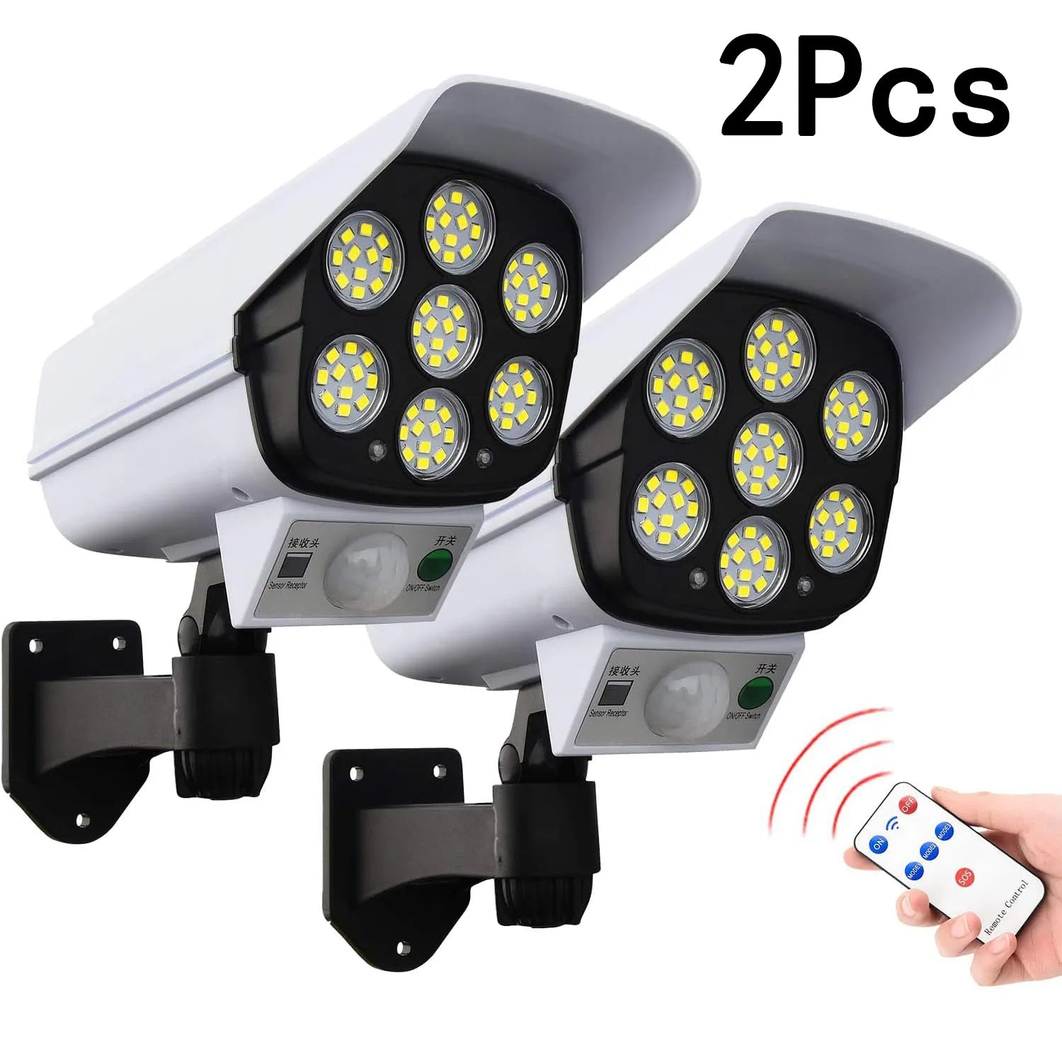spot façade blanc 7 led puissante controle par télécommande (lot de 2)