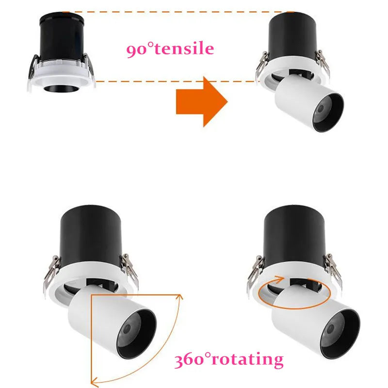 Spot led tube encastré orientable 360 et inclinable 90