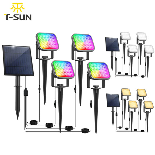 Spot solaire à piquer avec tête lumineuse mobile carrée éclairage chaud,froid ou rgb