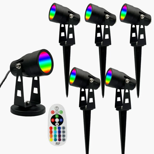 Spot étanche RGB pour jardin a poser ou à planter avec picquet controlé par télécommande